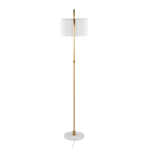 English Elm Leslie Gold Art Deco Floor Lamp with White Marble Base and Linen Drum Shade, 63" Glam Accent B202P224140