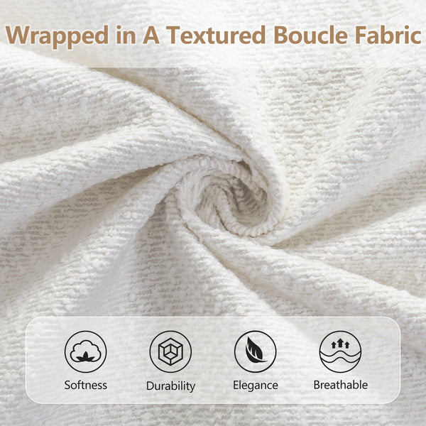 English Elm Christopher Knight Home® - King Size Bed Frame – Elegant Boucle Upholstered Headboard, Solid Wood Base, Easy Assembly, White Finish N757K327027W