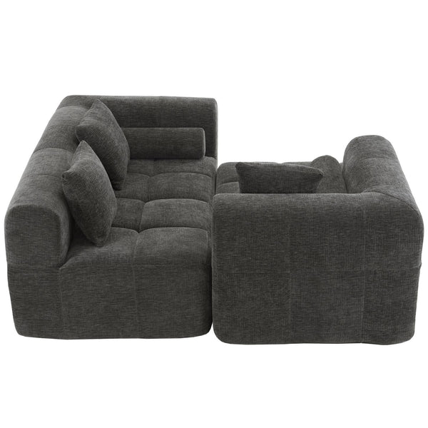 English Elm 101.2" Modern Sectional Sofa Full-Compressed Modular Couch with Deep Seating, Tufted Chenille Fabric, Pillows Included Grey N719S001890E