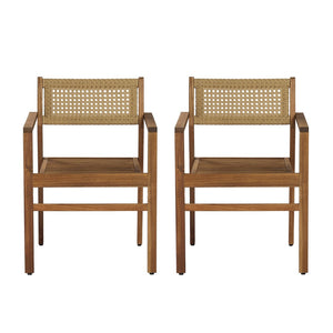 English Elm Dining Chair Set of 2 Wicker and Acacia Wood for Indoor or Covered Patio Use Natural Stained N776P381115N