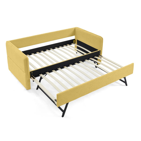 English Elm Daybed Boucle Upholstered Tufted Twin Trundle Sofa for Guest Bedroom Studio Lounge Yellow W1413S00174