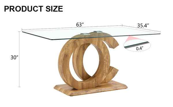 English Elm Large Modern Minimalist Rectangular Glass Dining Table For 6-8 People - Stylish & Durable Design W1151S04021
