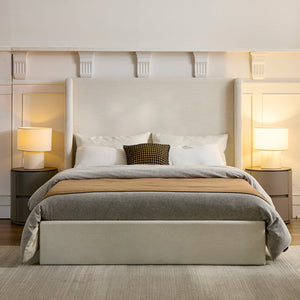 English Elm Caron Upholstered Wingback Bed - 52.3" Headboard, Minimalist Design, Textured Ivory Chenille, Easy Assembly B083P340881