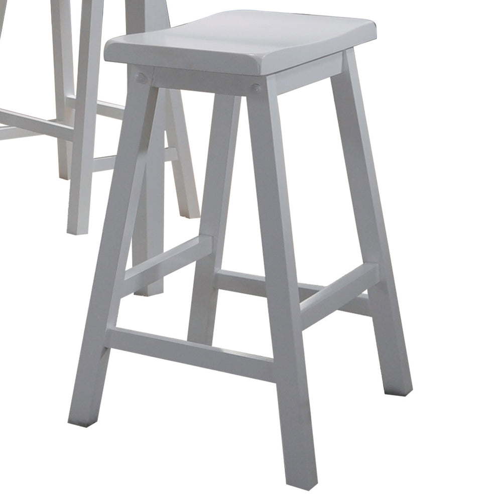 English Elm White 5-Piece Counter Height Dining Set with Ergonomic Saddle Stools, Solid Wood Top, Space-Saving Design B062P189102