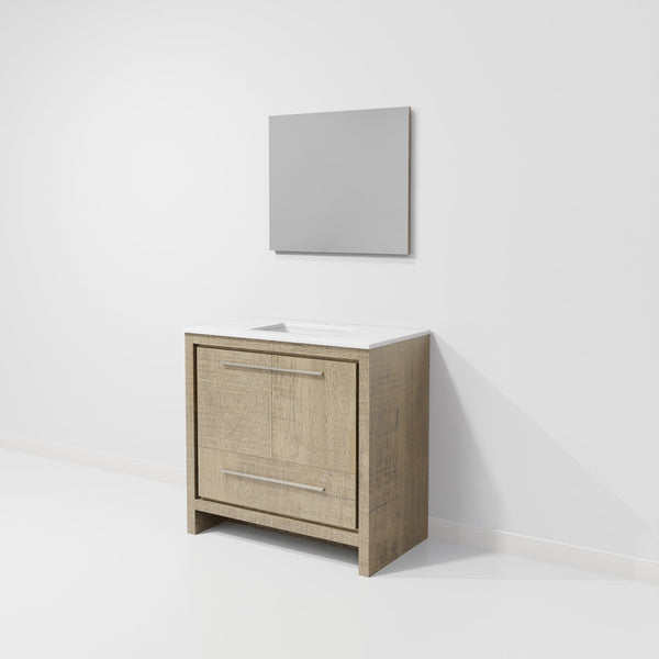English Elm Rustic Acacia Vanity 36" W x 20" D with Cultured Marble Top, Soft-Close Storage & 28" Mirror B2731S01486