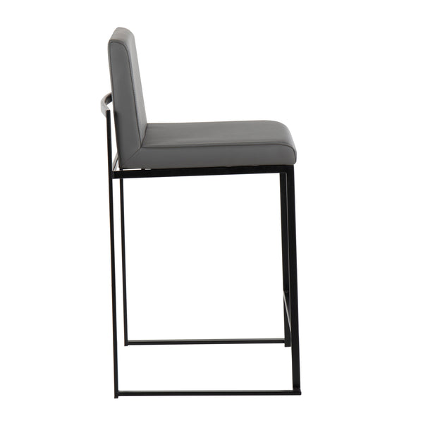 English Elm Fuji High Back Counter Stools - Set Of 2 In Black Steel & Grey Faux Leather For Modern Comfort B202P221952