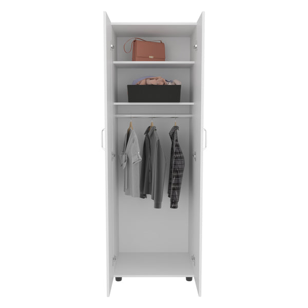 English Elm Aurora White Two-Door Armoire with Rod & Two Interior Shelves, MDF Closet Storage, Easy Assembly B200S00422