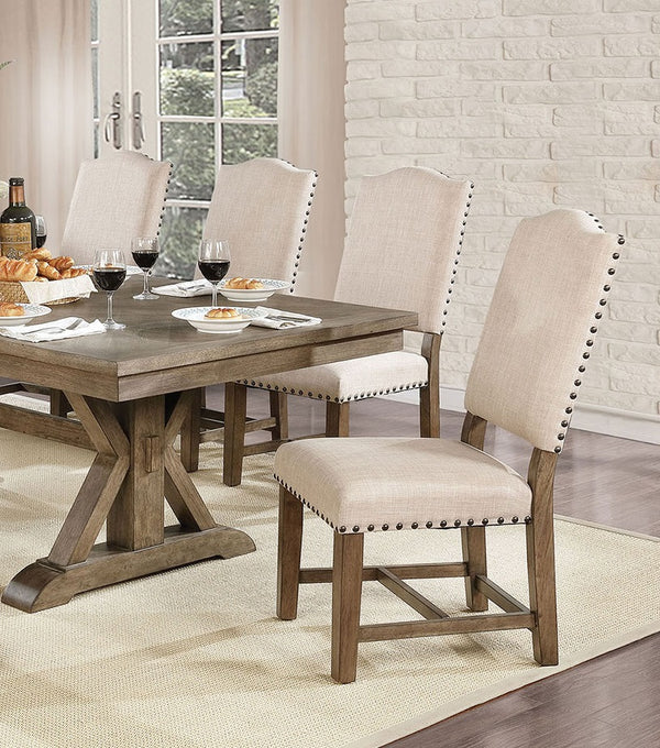 English Elm Formal Beige Fabric Dining Chairs Set of 2 — Arched Back, Nailhead Trim, Solid Wood Frame, Cozy Seat B2741P284208