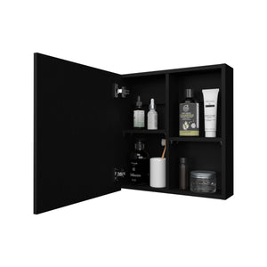 English Elm Morenci wall-mounted bathroom cabinet with mirrored door, four internal shelves for tidy storage and style Black 27.2 L x 24.8 W x 4.3 H B128P237177