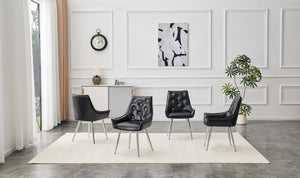 English Elm Crocodile Textured Pu Leather Accent Chair Diamond Tufted with Chrome Metal Legs W3493P456316