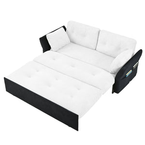 English Elm Convertible Pull Out Sofa Bed Queen Size with Steel Frame, Dual Armrests, Chenille Sleeper Couch with Storage and Casters White+Black W3163P269663