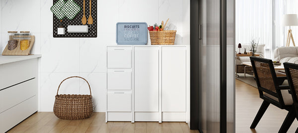 English Elm 36" Modular Plywood Storage Cabinet Glossy White Soft Close Doors for Bathroom or Bedroom W999S00521