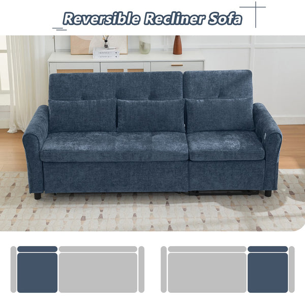 English Elm 2-in-1 Sofa Pull-Out Sleeper with Reversible Recliner, USB Ports, Tufted Curved Arms, 82" Comfort Blue N719S002010C