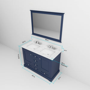 English Elm Navy Blue Double Bath Vanity 48" W x 22" D with White Quartz Top, Soft-Close Drawers & Chrome Faucet Set B2731P258334