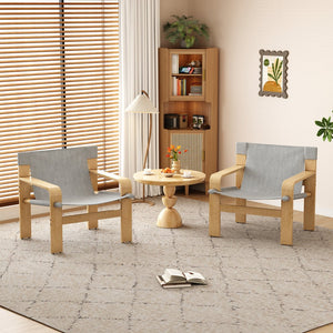 English Elm Detachable Oak Accent Chair with Solid Wood Frame, Wide Armrest, Removable Washable Linen Cover LIGHT GREY W2336P251804
