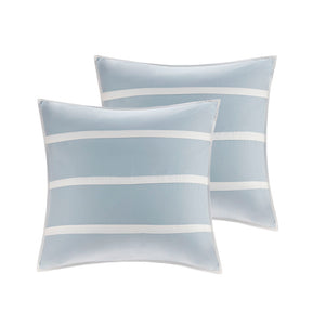 JLA Home Harbor House Blue - Euro Crystal Beach 26x26 Cotton Euro Sham with Embroidered White Stripes, Grey Trim, Coastal Chic Decor HH11-705