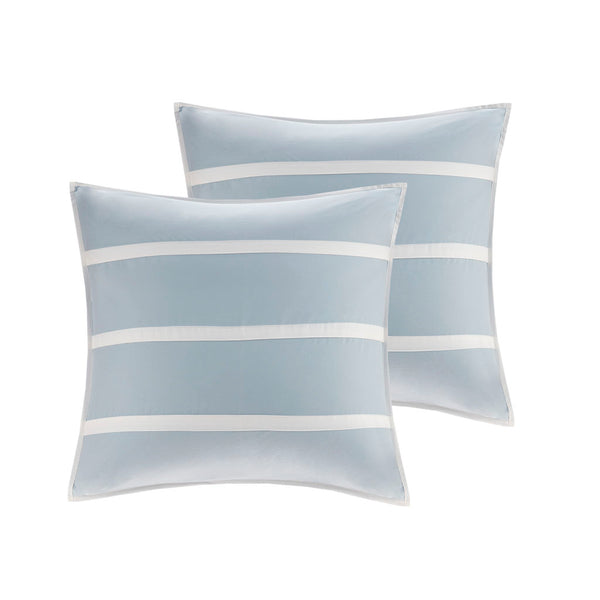 JLA Home Harbor House Blue - Euro Crystal Beach 26x26 Cotton Euro Sham with Embroidered White Stripes, Grey Trim, Coastal Chic Decor HH11-705