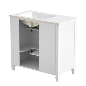 English Elm Christopher Knight Home® - 36" Freestanding 36-inch Modern Bathroom Vanity with Ceramic Sink, Ample Storage, Solid Legs, Durable Finish White N759P284623K