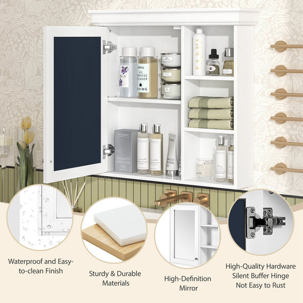 English Elm 30'' Wall-Mounted Medicine Cabinet with Mirror and Adjustable Shelves, Modern MDF Storage Organizer White N710P209425K
