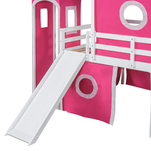 English Elm Full Size Kids Castle Loft Bed with Slide Tent and Tower Pinewood Play Structure LT000771AAH-1
