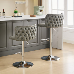 English Elm A&A Modern Swivel Barstools Set Of 2, Adjustable Height With Chrome Base, Ergonomic Gray Pu Leather W1143P193493