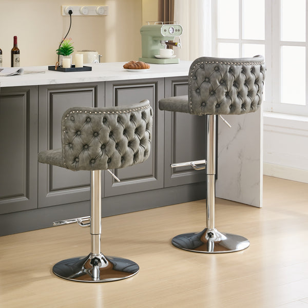 English Elm A&A Modern Swivel Barstools Set Of 2, Adjustable Height With Chrome Base, Ergonomic Gray Pu Leather W1143P193493