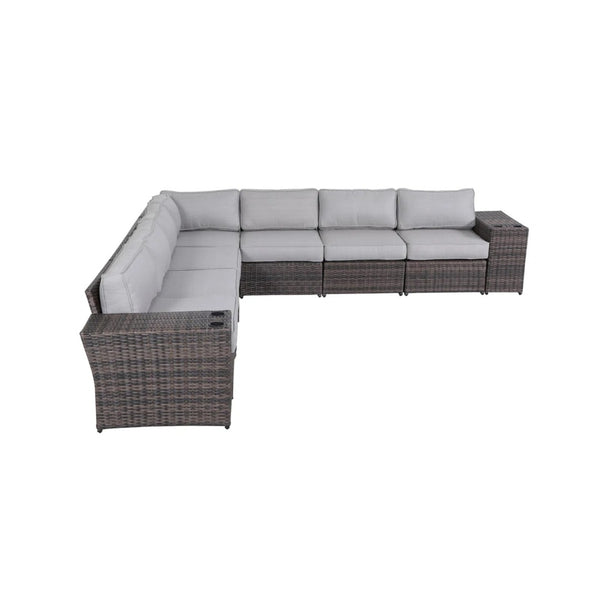 English Elm Outdoor 9-Piece Rattan Sectional Sofa Set With Plush Cushions - Stylish, Weather-Resistant Comfort B120S00271-GIGA