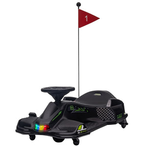 English Elm Aosom Kids Battery Powered Drift Kart with Led Lights Music and Slow Start Feature Black W2225P217183