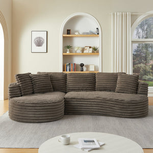 English Elm Modern Curved Sectional Sofa Tufted Corduroy L Shape for Living Room Apartment Dark Brown W2339S00163