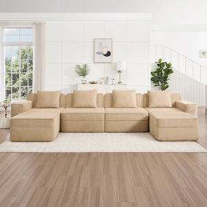 English Elm Modular U-Shaped Sectional Sofa, Cloud-Like Comfort With Deep Seats, Movable Ottomans & Pillows W3041S00322