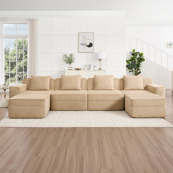 English Elm Modular U-Shaped Sectional Sofa, Cloud-Like Comfort With Deep Seats, Movable Ottomans & Pillows W3041S00322