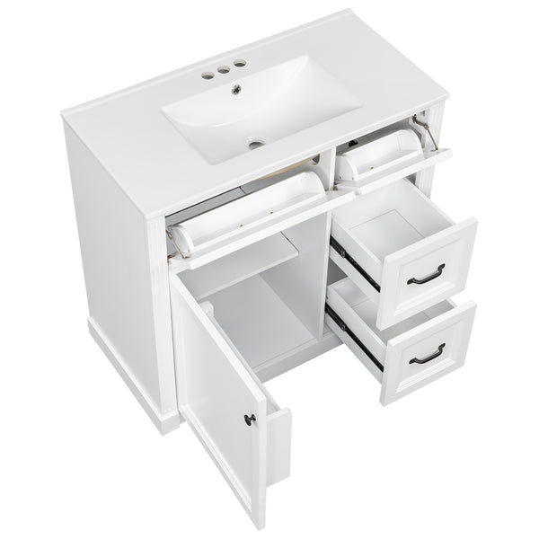 English Elm 36 Inch Bathroom Vanity With Sink – Modern Design, Soft-Close Drawers & Adjustable Storage Shelf, White Finish N725P336549K