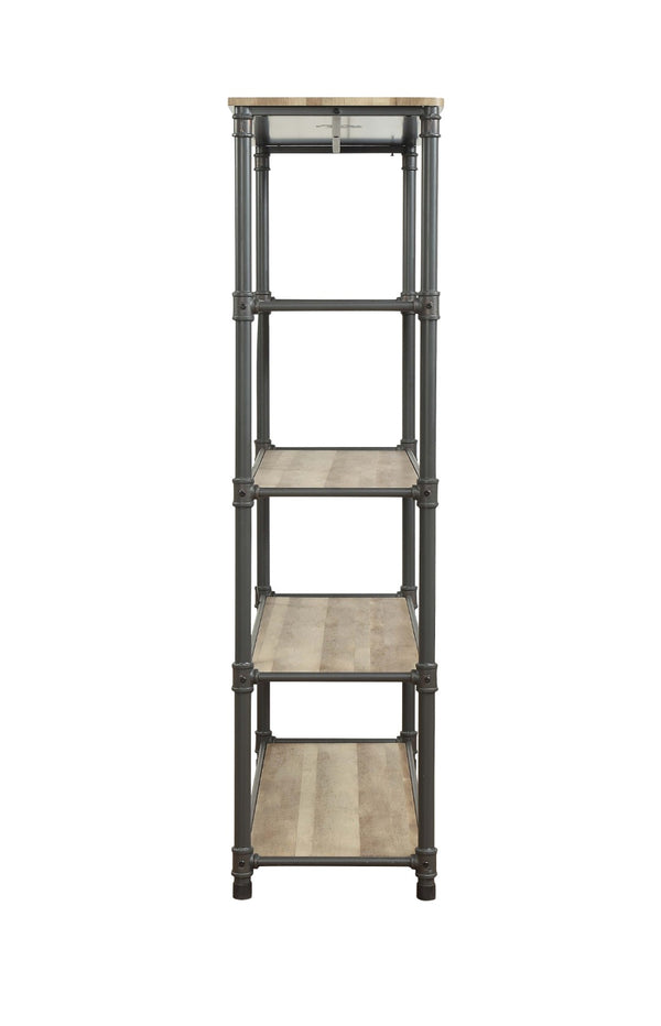 English Elm Itzel Industrial Steel Frame Bookshelf with Warm Oak Veneer Shelves for Home Office B2726P256219