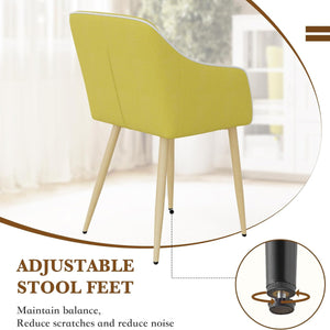 English Elm Dining Chairs Set of 2 Mid-Century Modern Upholstered Linen Side Chairs with Thick Foam Cushions, Wooden Legs and Armrests for Dining Room Comfort Yellow T3950P405212