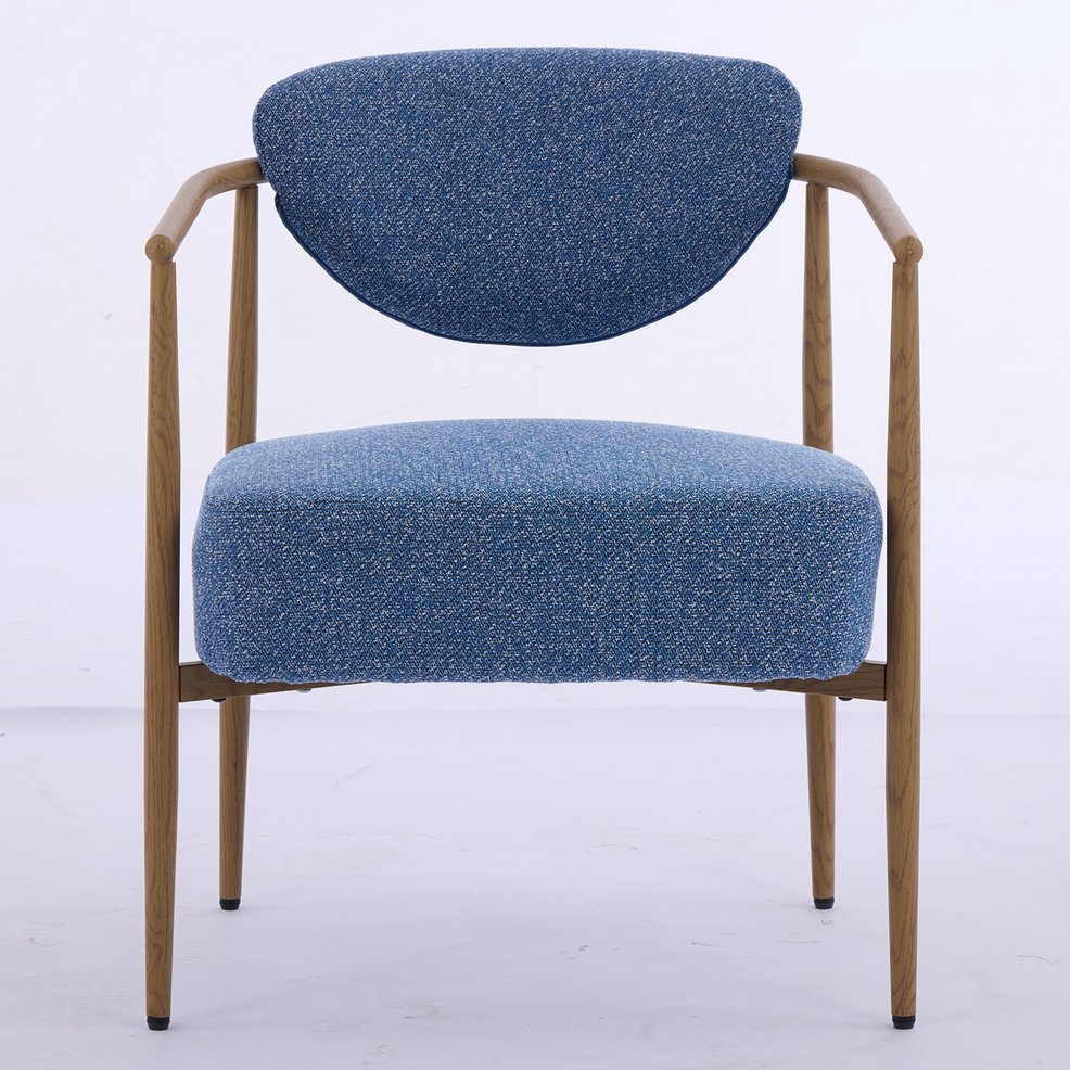 English Elm Blue Woven Fabric Dining Chair with 10cm Foam Cushion, Breathable Wear-Resistant Seat, Iron Frame W3149P375467