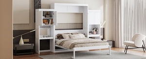 English Elm Queen Size Murphy Bed With Integrated Desk, Vanity & Storage Cabinets For Versatile Living Spaces N820S10057K-GIGA
