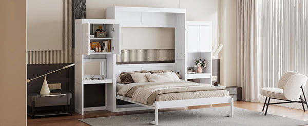 English Elm Queen Size Murphy Bed With Integrated Desk, Vanity & Storage Cabinets For Versatile Living Spaces N820S10057K-GIGA