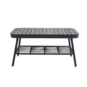 English Elm Christopher Knight Home® - 4-Piece Outdoor Patio Set with Woven Rope U-Back, Steel Frame, Thick Cushions & Acacia Table for Garden Black+Grey N780P209458G