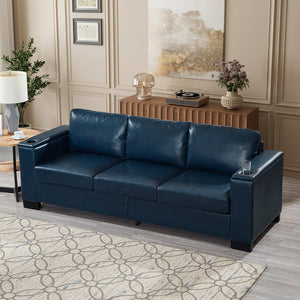 English Elm 93.7" Modern Living Room Sofa with Cup Holder & Hidden Storage, Upholstered Polyester, Durable Frame Navy Blue W1097S00202