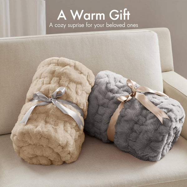 JLA Home Madison Park - Throw Luxurious Ruched Faux Fur Throw with Plush Faux Mink Reverse, Machine Washable, OEKO‑TEX Certified Grey MP50-3090