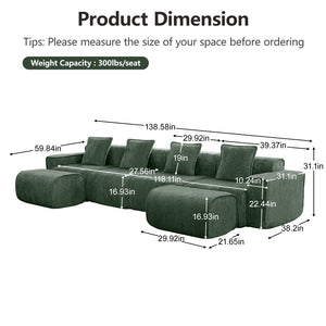 English Elm Streamlined Modular U-shape Sectional Velvet Sofa with Cloud Comfort and Movable Ottomans Green W3041S00370