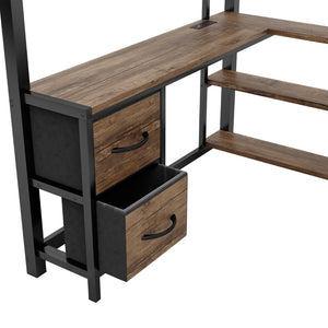 English Elm Queen Size Loft Bed With Desk & Led Lighting - Stylish Metal Bed With Storage & Workstation For Small Spaces W2593S00041-GIGA