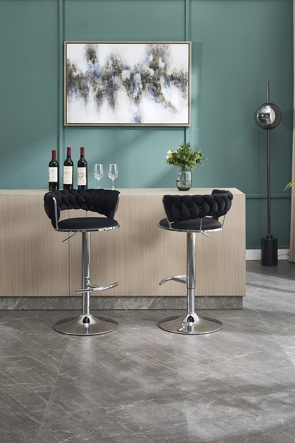 English Elm Set of 2 Velvet Bar Stools with Chrome Base Swivel Height Adjustment Plush Cushion Modern Comfort Black W1249P247737