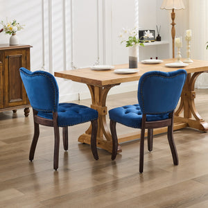 English Elm French Vintage Tufted Upholstered Dining Chair with High-Density Foam, Solid Wood Frame, 300lb Capacity Blue W1143P214541