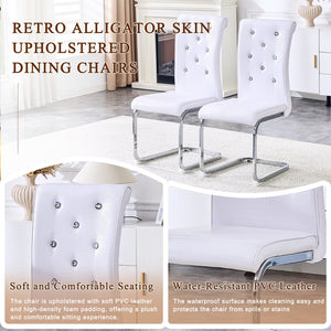 English Elm Set of 2 Glam Faux Alligator Pvc Dining Chairs with Crystal Buckle Bow Legs White W3875P371061