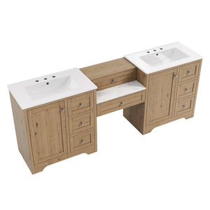 English Elm 84" Double Sink Vanity with Stone Countertop Six Soft Close Drawers and Silver Knobs Wood N817P404196B