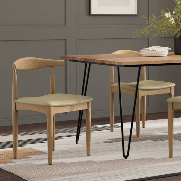 English Elm Molly Mid-Century Dining Chair Set of 2 – Beech Wood Frame, Cream Vegan Leather, Ergonomic Bent Backrest B136P266914