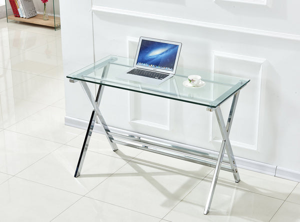 English Elm Glass Tempered Computer Desk Clear Bent-Glass Laptop Table with Rounded Edges, Scratch-Resistant Surface W1718P303836