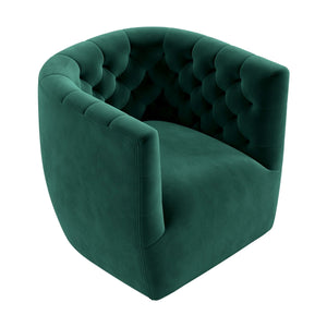 English Elm Ashcroft Furniture - Delaney Tufted Velvet Swivel Chair with Solid Wood Legs, Ergonomic Angled Back and Foam Support Green B183P281228