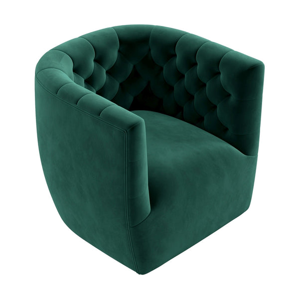English Elm Ashcroft Furniture - Delaney Tufted Velvet Swivel Chair with Solid Wood Legs, Ergonomic Angled Back and Foam Support Green B183P281228